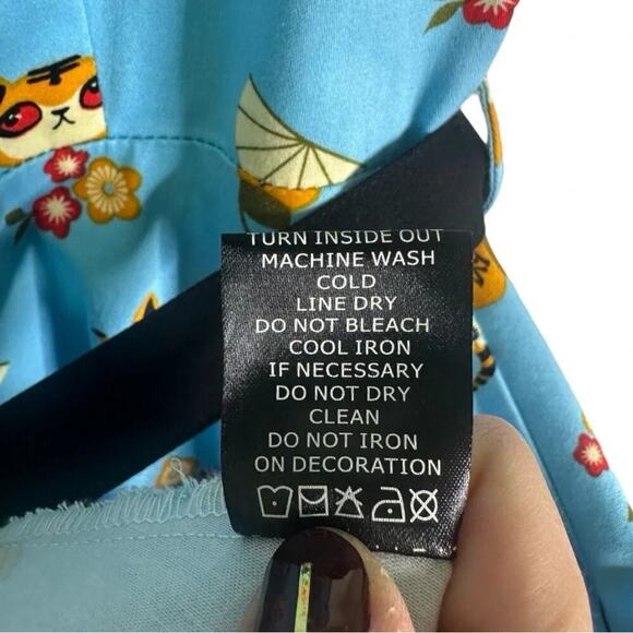 Voodoo Vixen Rockabilly 50s Swing Dress Blue Cat Print Retro Pinup Flair Size S - Picture 12 of 13